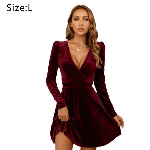 Robe à manches longues, polyester, bordeaux, L 1