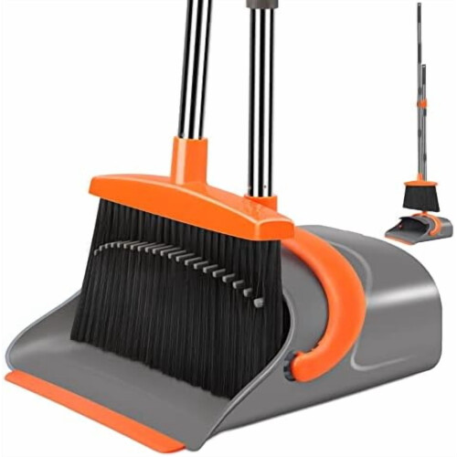 Adjustable Broom and Dustpan Set with Stiff Bristles