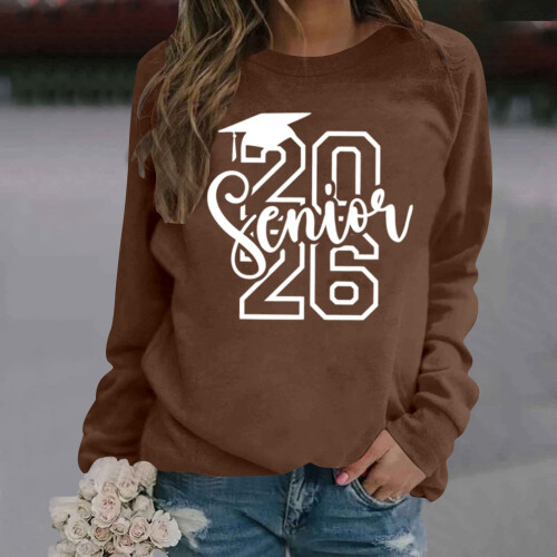 Senior2026Φούτερ για γυναίκες με μακριά μανίκια και λαιμόκοψη, μοντέρνα πουλόβερ με 1