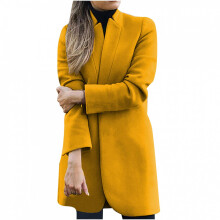 Azrian Damen Wollmantel Trenchcoat Damen Warmer Langer Mantel Oberbekleidung/Gelb 12 (2XL)