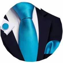 Plain Men Silk Ties Extra Long Stain Necktie for Wedding Business Handkerchief Cufflinks Set Solid Colors