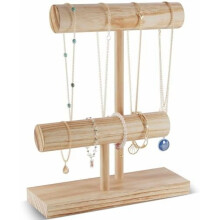 Présentoir à bracelets en bois, organisateur à 2 niveaux pour bracelets et montres – Beige