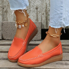 Damen-Sneaker aus Canvas zum Hineinschlüpfen, runde Zehenpartie, weiche und bequeme Loafer, Keilschuhe für den Sommer, Orange, Größe 42