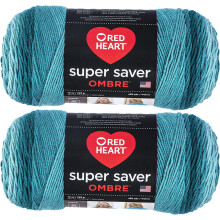 Hilo Super Saver Jumbo Deep Teal Ombre - Paquete de 2 de 283 g/10 oz - Acrílico - Grosor 4 (Estambre) - 482 yardas - Para tejer/crochet