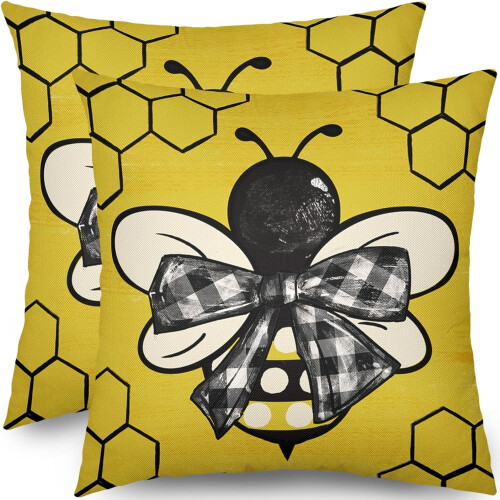 Fodere per cuscini in lino, 45x45 cm, set da 2, con stampa ape.