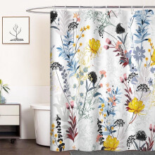 Floral Shower Curtain, Yellow & Blue Wildflower, 72x84 in,
