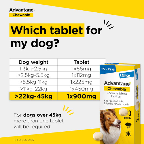 Advantage Advantage Chewable >22-45kg Chewable Tablets for Dogs 900mg (3 pack), 2