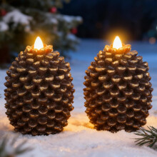 Bougies sans flamme en forme de pomme de pin, à piles, minuterie 6 h, sans parfum, cire véritable, LED vacillante, décoration de Noël (lot de 2,