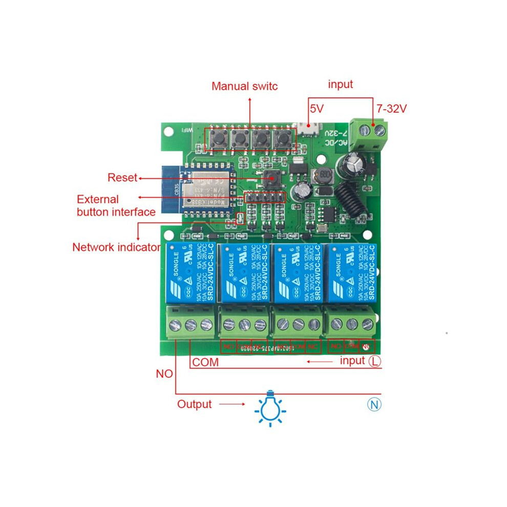 Tuya Wifi Diy Timer Ac/ 7-32V 4Ch Rf Smartlife Home Automation Module For Alexa Home 4712189276362