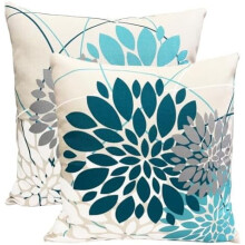 Set van 2 linnen kussenhoezen in turquoiseblauw (45 x 45 cm).