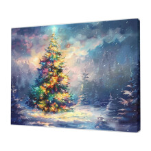 Impression sur toile sans cadre 30 x 40 cm : Décoration murale Sapin de Noël Nuit étoilée pour cuisine, salle de bain, hôtels – Cadeau pour