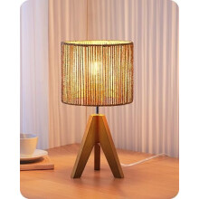 Small Rattan Table Lamp, Wood Tripod Bedside Lamp, Boho Nightstand Lamp for Living Room, End Table, Office, E26 Base, Natural Style