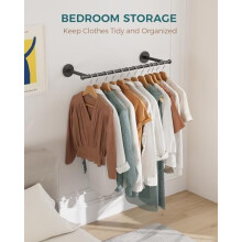 Industrial Pipe Clothing Rack, Wall-Mounted Hanging Rod – 33", Compatible with Standard Closet Systems