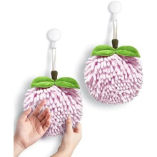 Fuzzy Ball Hand Towels Set of 2 – Peach Fruit Design