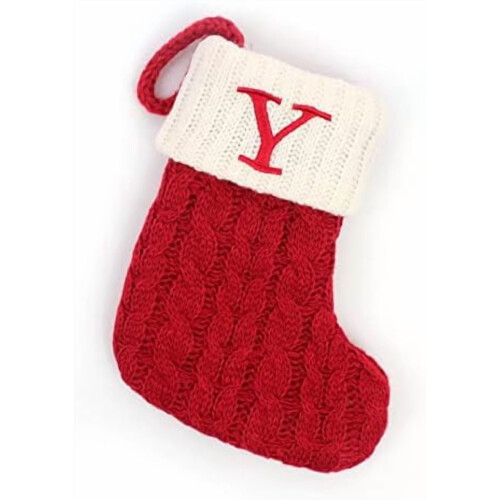 Red & White Knitted Christmas Stocking with Initials
