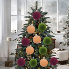 12pcs Velvet Christmas Ball Ornaments, Red & Green, 6cm