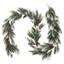 Guirlanda artificial de pinheiro de 2,74 m (9 pés) – Folhagem artificial de cedro branco como a neve para lareira, escada – Decoração de Natal