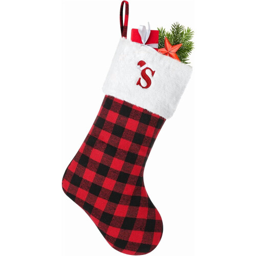 White Embroidered Monogram Christmas Stocking, 7"