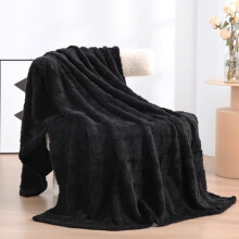 Black Fleece Throw Blanket 50"x60", Super Soft Plush Microfiber Flannel with 3D Checkered Design, Lightweight – Compatible with Couch, Sofa & Bed