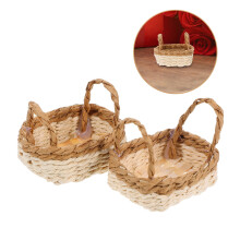 Beige flettede opbevaringskurve med hanke, 2-pak