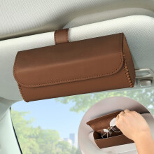 Porta-óculos de sol em couro para para-sol de carro, estojo universal com clipe para guardar óculos em veículos, caminhões e SUVs – Marrom