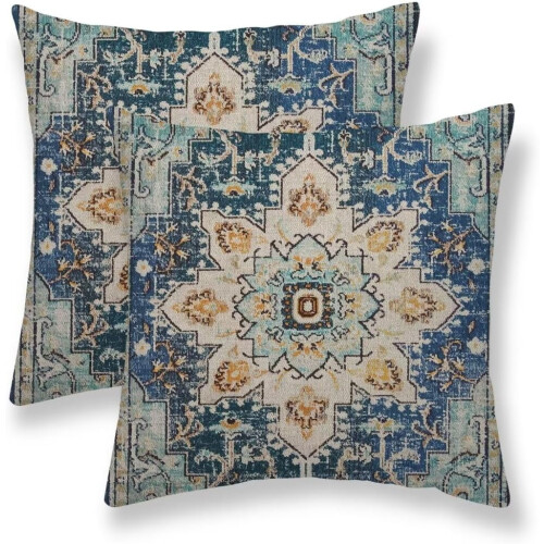 Fodere per cuscini in lino 45x45 cm, set da 2, beige e blu