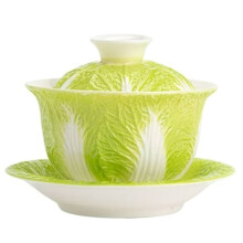Ceramics Porcelain Bai Cai Gaiwan White Ceramic Tea Set Home Use Cabbage Design Kung Fu Brewing Cup with Lid