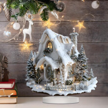 Acrylic Christmas Village House Ornament with Base