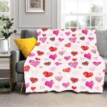 Valentinsdagshjerteflanellteppe 102x132 cm, mykt og lett rødt/rosa hjertepledd – koselig helårsdekor til sofa, seng, kontor – kompatibel med