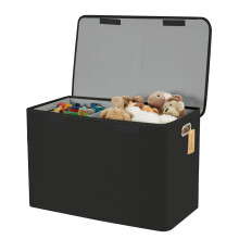 Large Collapsible Toy Box with Flip-Top Lid, Dividers & Handles – 25"x13"x16", Black Playroom/Nursery Organizer