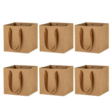 Lot de 6 sacs d'emballage carrés en papier kraft pour fleurs et bonsaïs, sacs cadeaux et sacs de rangement pour gâteaux