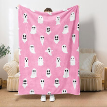 Halloween Blanket, Fall Throw Blankets,40"x28" Cute Halloween Spooky Pink Throw Blanket, Lightweight Cozy Flannel Blanket for Couch Sofa Bed Home