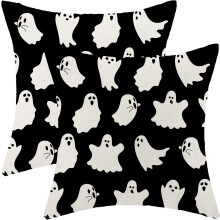 Halloween-tyynynpäälliset 18x18, 2 kpl:n setti, söpöt pellavaiset kummitustyynynpäälliset sohvalle/sohvalle – maalaistalon vintage-sisustus