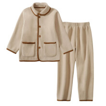 Kids Fleece Clothing Set for Boys & Girls, Button-Down Winter Sleepwear & Home Suit, Soft Warm Long Sleeve Two-Piece Set (Z02#Coffee, 7-8 Years)