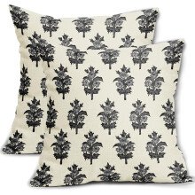 Schwarze und graue Kissenbezüge mit Blumenmuster, 45 x 45 cm, 2er-Set, Frühlingsblumen-/Blätterprint, dekorative Kissenbezüge für Sofa, Couch,