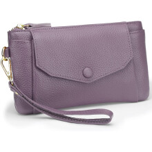 Cartera de mano de piel auténtica para mujer, estilo sobre, con monedero para teléfono móvil y tarjetero.