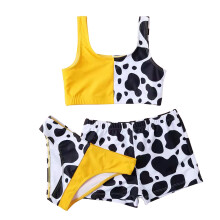 Børn Småbørn Baby Piger Forår Sommer Print Bomuld Ærmeløs Hurtigtørrende Print Bikini3PC Strand Badedragt Badetøj Tøj Til 10-11 År