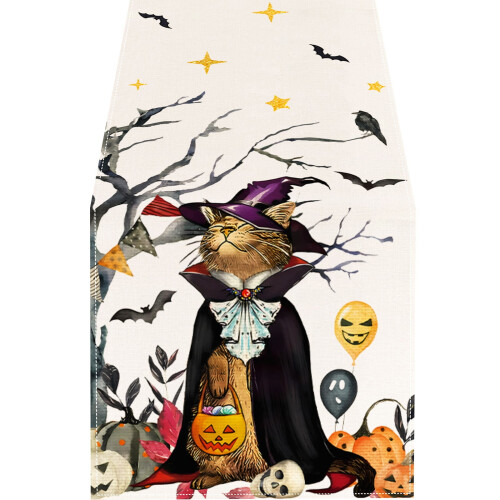 Τραπεζομάντιλο για το Halloween με σχέδιο νυχτερίδας και γάτας, 33x274εκ.