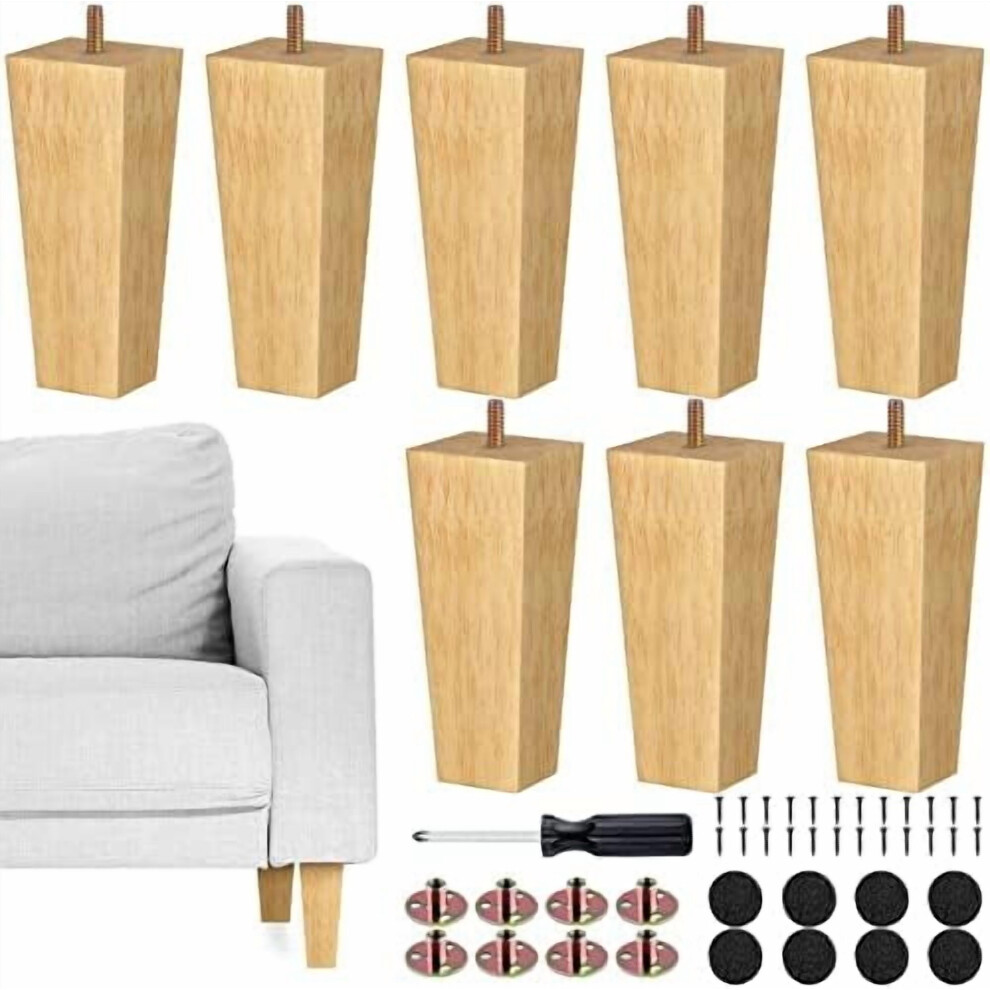 8-Pack 6" Square Solid Wood Furniture Legs For Sofa, Armchair, Bed, Dresser, Cabinet Â Mid-Century Style, Includes Hardware, Natural 9558633857610