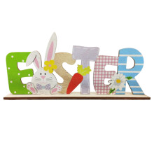 Tarjeta de madera de Feliz Pascua con diseño de conejito