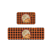 Juego de dos alfombras antideslizantes con diseño de calabazas y hojas de arce para otoño - Alfombra para interiores y exteriores, baño, cocina y