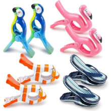 8-Pack Beach Towel Clips – Flip Flop & Parrot Shapes