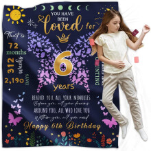 Plaid papillon « Joyeux 6e anniversaire », 127 x 102 cm, cadeau pour une fille de 6 ans – S'accorde avec la décoration de sa chambre d'enfant