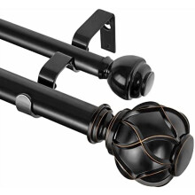 1" schwarze, robuste, teleskopierbare Doppelgardinenstange, 72-144", mit netzartigen Endstücken