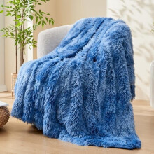 Fuzzy Faux Fur Throw Blanket Twin Size Indigo