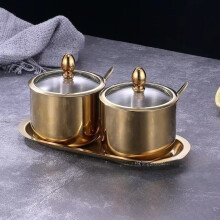Mightlink roestvrijstalen kruidenpotje met glazen deksel en lepel, keukencontainer voor koffie, suiker, zout, specerijen, honing (1/2/3 stuks)