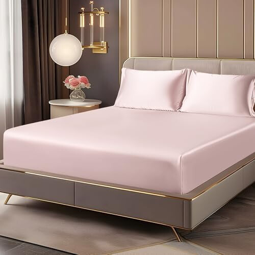 Satin Bed Sheet Set Queen Size with 2 Pillowcases