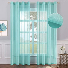 Turquoise Semi-Sheer Grommet Curtains, Linen Look, 54x63 in