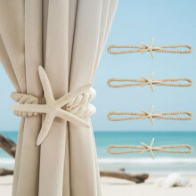 4 Pcs Natural Starfish Curtain Tiebacks, Handmade Woven Rope, Scandinavian Minimalist Style, for Outdoor/Hotel/Bedroom (White)