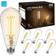 Ampoules LED Edison équivalent 60 W, dimmables, blanc chaud 2700 K, culot E26ST58, 8 W, 800 lm, IRC 80+, verre transparent, lot de 6